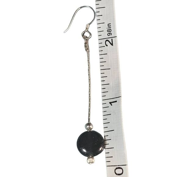 Sterling Silver With Black and Silver Natural Stone Earrings - Picture 5 of 5